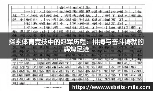 探索体育竞技中的冠军历程：拼搏与奋斗铸就的辉煌足迹