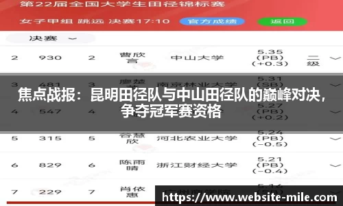 焦点战报：昆明田径队与中山田径队的巅峰对决，争夺冠军赛资格